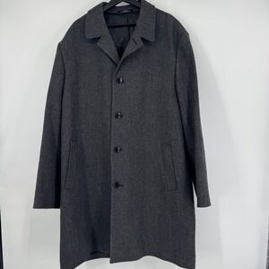 London Fog Signature Mens Gray Herringbone Wool Blend Overcoat Jacket Size 48L